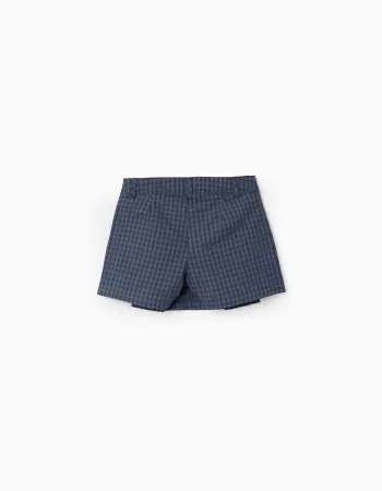 Vichy Pleated Skort for Girls, Dark Blue
