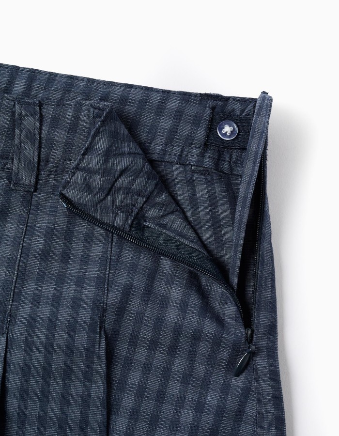 Vichy Pleated Skort for Girls, Dark Blue