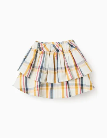 Checked Ruffled Cotton Skirt for Girls 'B&S', Multicolour
