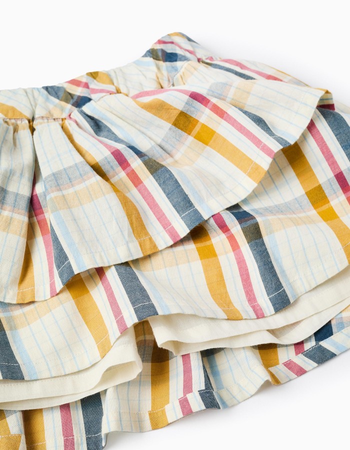 Checked Ruffled Cotton Skirt for Girls 'B&S', Multicolour