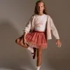 Tulle skirt with velvet dots for girls, pink