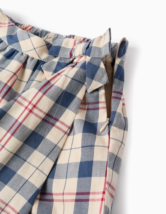 Checked Cotton Skort for Girls 'B&S', Beige/Blue/Red