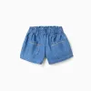 Cotton denim shorts with front pockets for girls, blue