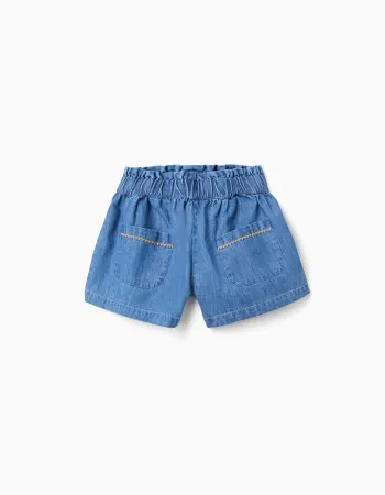 Cotton denim shorts with front pockets for girls, blue