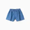 Cotton denim shorts with front pockets for girls, blue
