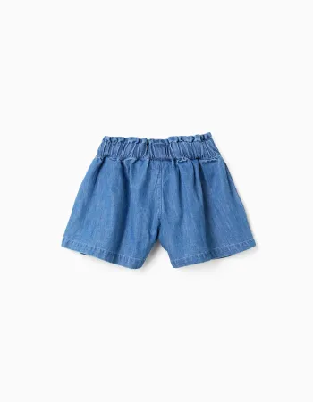 Cotton denim shorts with front pockets for girls, blue