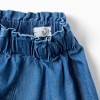 Cotton denim shorts with front pockets for girls, blue