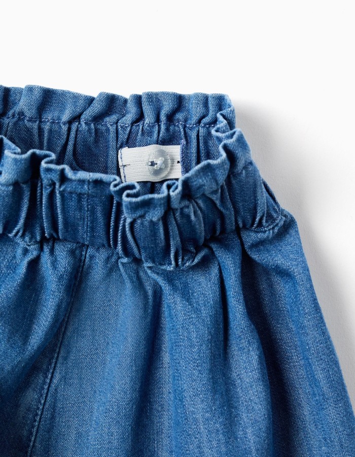 Cotton denim shorts with front pockets for girls, blue