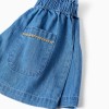 Cotton denim shorts with front pockets for girls, blue