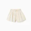Cotton shorts with floral pattern and elastic waist for girls, multicolour