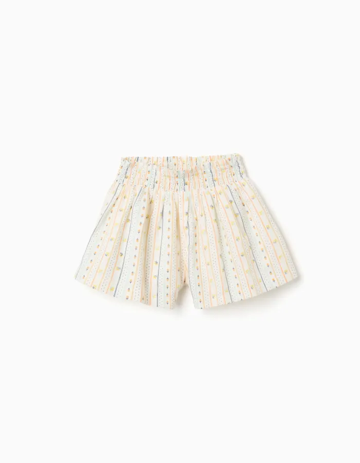 Cotton shorts with floral pattern and elastic waist for girls, multicolour