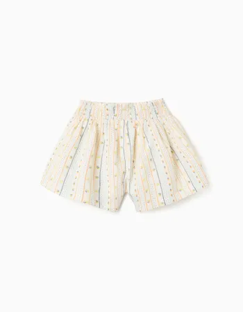 Cotton shorts with floral pattern and elastic waist for girls, multicolour
