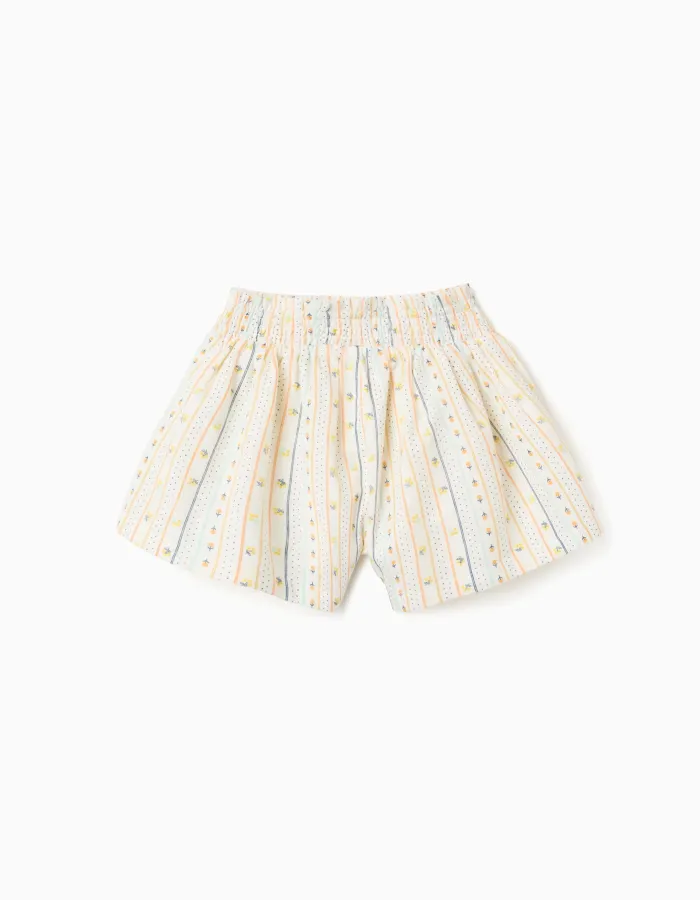 Cotton shorts with floral pattern and elastic waist for girls, multicolour