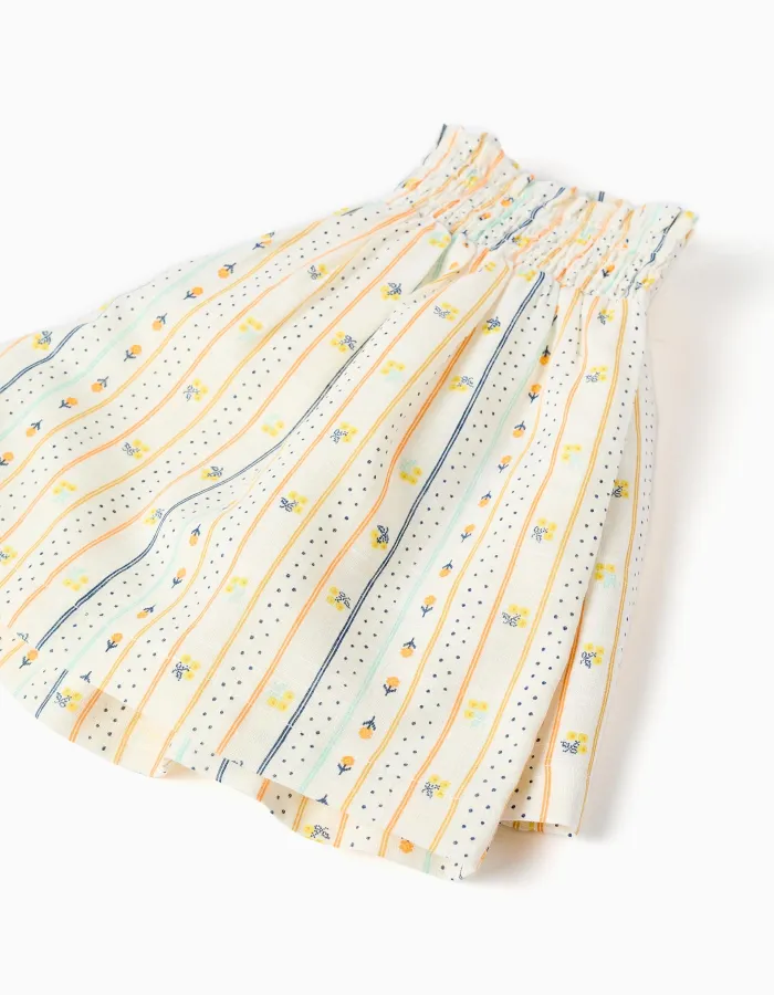 Cotton shorts with floral pattern and elastic waist for girls, multicolour