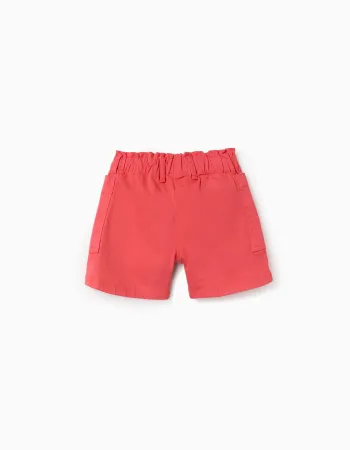 Twill shorts with cargo pockets and elastic waistband for girls, coral
