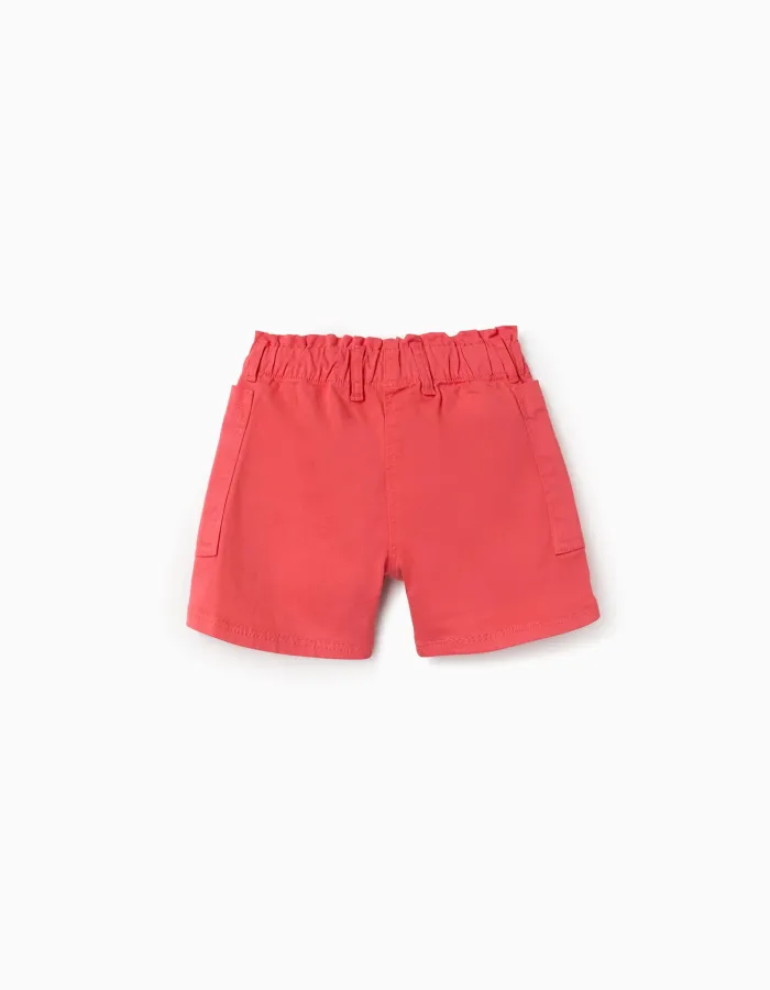 Twill shorts with cargo pockets and elastic waistband for girls, coral