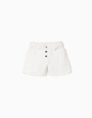 Twill shorts with cargo pockets and elastic waistband for girls, white