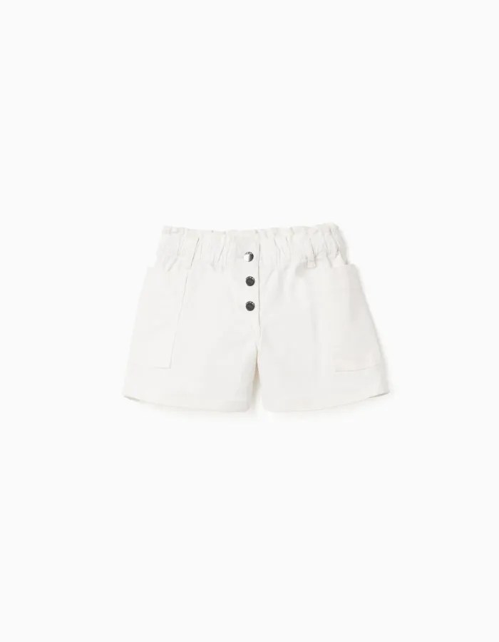 Twill shorts with cargo pockets and elastic waistband for girls, white