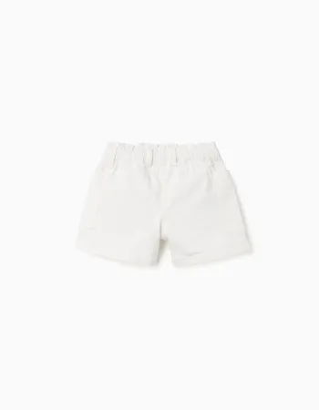 Twill shorts with cargo pockets and elastic waistband for girls, white