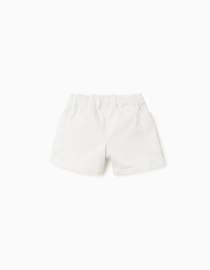 Twill shorts with cargo pockets and elastic waistband for girls, white
