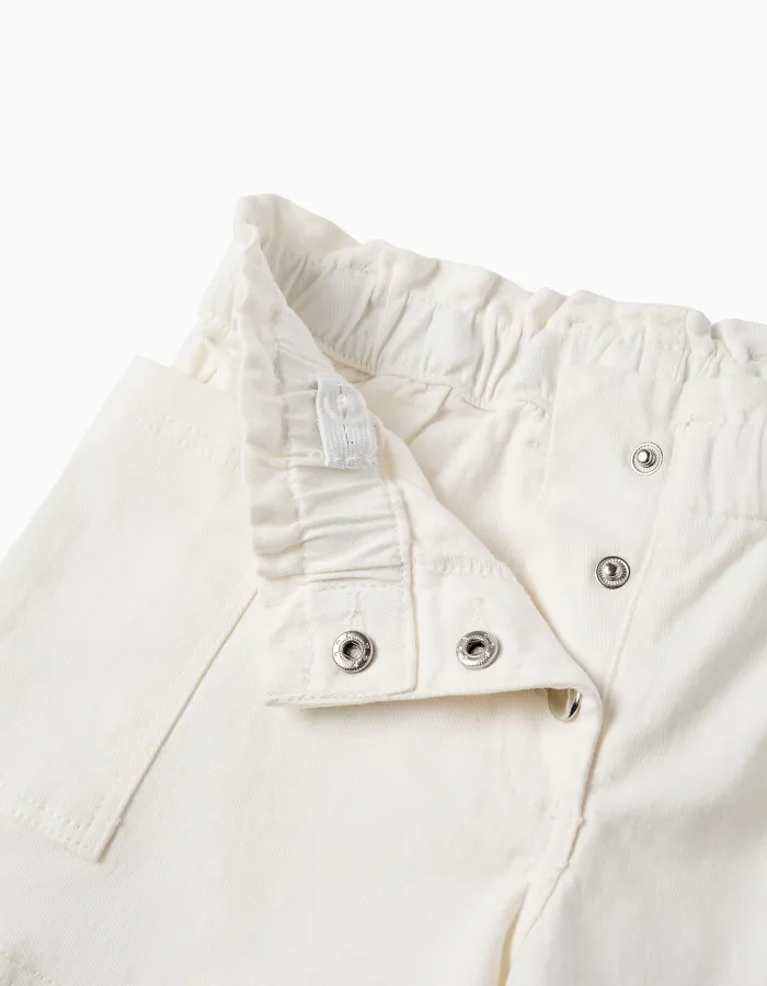 Twill shorts with cargo pockets and elastic waistband for girls, white