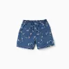 Denim shorts with Stitch motif and paperbag waist for girls, blue