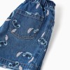 Denim shorts with Stitch motif and paperbag waist for girls, blue