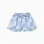 Denim shorts with checkered pattern and ruffles for girls, blue