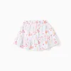 Cotton skort with beach motif and elastic waist for girls, white