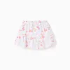 Cotton skort with beach motif and elastic waist for girls, white