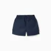 Poplin shorts with paperbag waistband and pleats for girls, dark blue