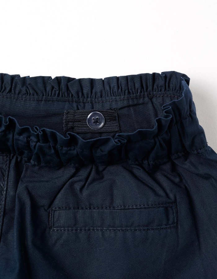 Poplin shorts with paperbag waistband and pleats for girls, dark blue