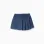 Denim skort with front pleats for girls, dark blue