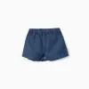 Denim skort with front pleats for girls, dark blue