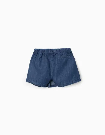 Denim skort with front pleats for girls, dark blue