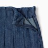 Denim skort with front pleats for girls, dark blue