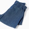 Denim skort with front pleats for girls, dark blue