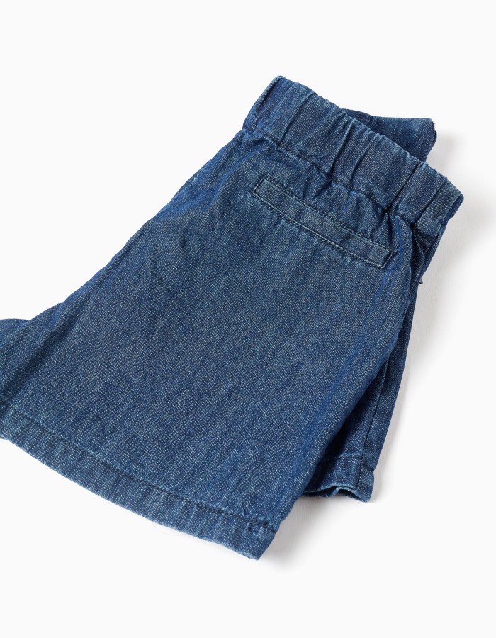 Denim skort with front pleats for girls, dark blue