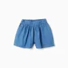 Denim shorts with elastic waist and pockets for girls, blue