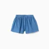 Denim shorts with elastic waist and pockets for girls, blue