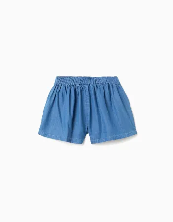 Denim shorts with elastic waist and pockets for girls, blue