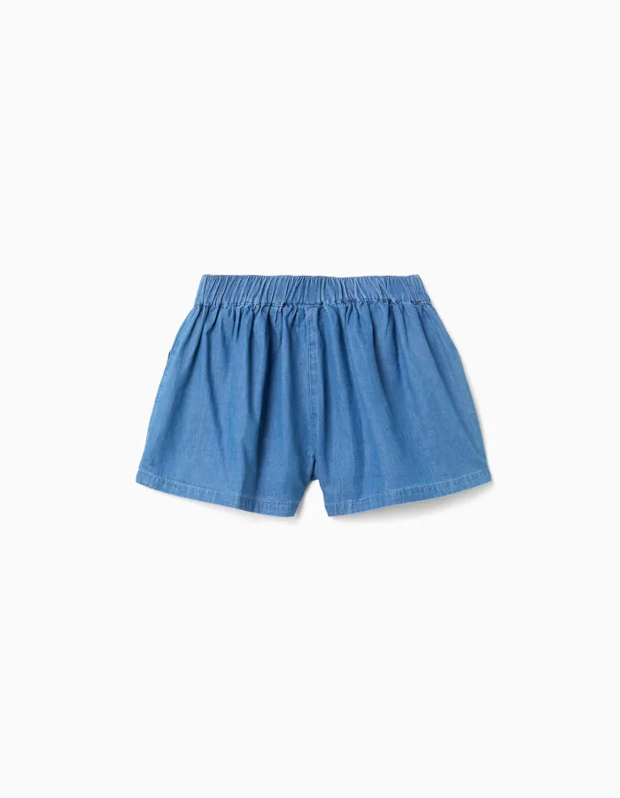 Denim shorts with elastic waist and pockets for girls, blue