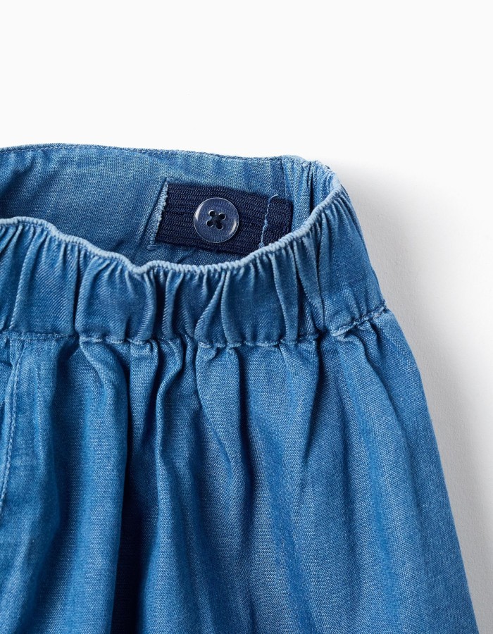 Denim shorts with elastic waist and pockets for girls, blue