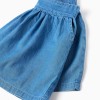 Denim shorts with elastic waist and pockets for girls, blue