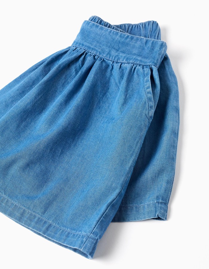 Denim shorts with elastic waist and pockets for girls, blue