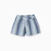 Striped cotton shorts with elastic waistband for girls, blue