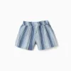 Striped cotton shorts with elastic waistband for girls, blue