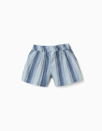 Striped cotton shorts with elastic waistband for girls, blue