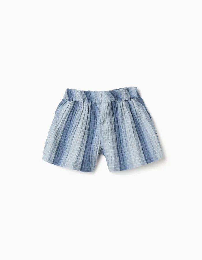 Striped cotton shorts with elastic waistband for girls, blue