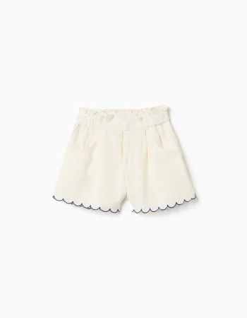 Shorts in cotton and linen with paperbag waist for girls, light beige